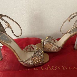 RENE CAOVILLA   Crystal-Embellished Stiletto Studded Sandal Heels